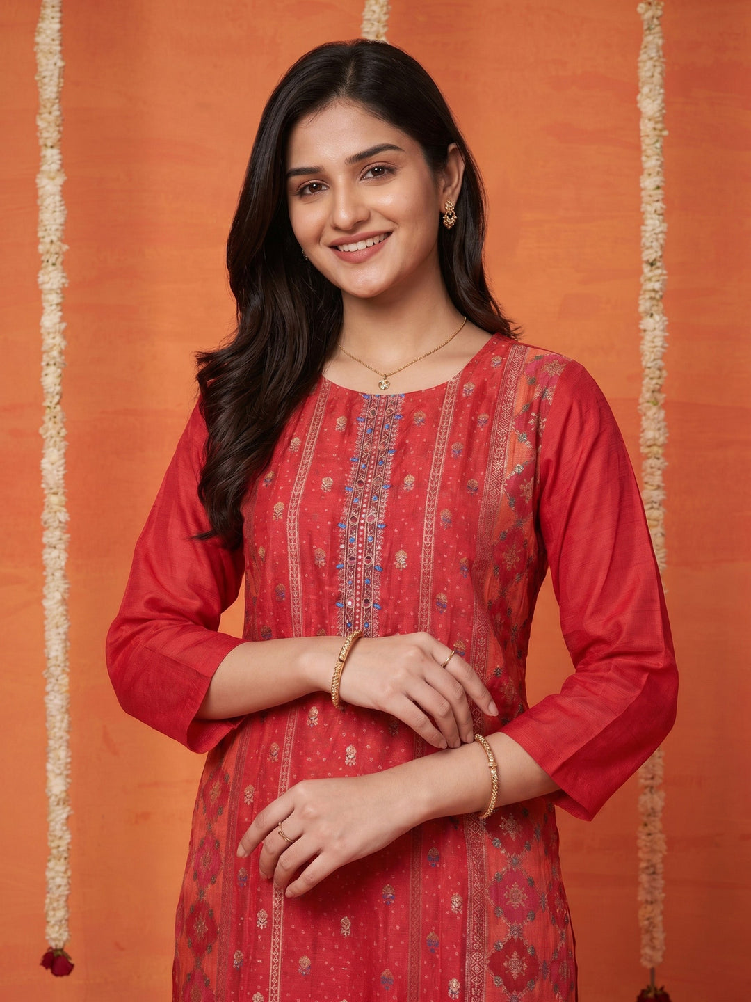 Rani Embroidered Art Silk Round Neck Suit Set