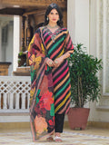 Multi-Colored Embroidered Organza Kurta With Pant & Dupatta