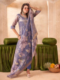 Blue Embroidered Art Silk Kurta With Pant & Dupatta