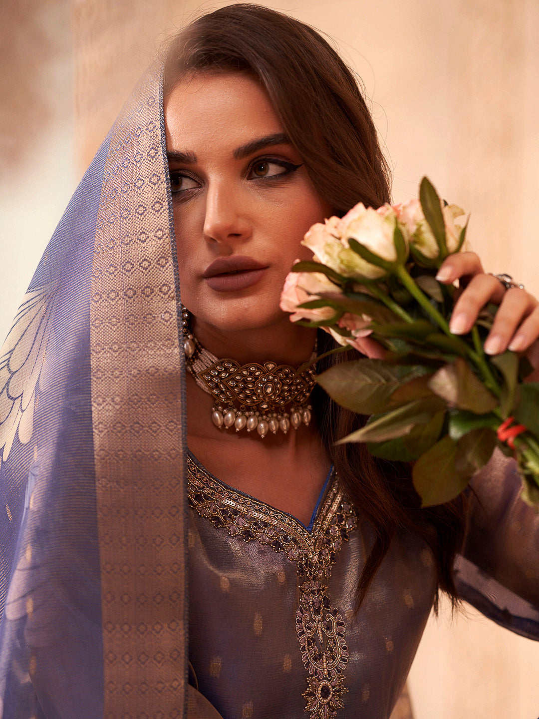 Blue Embroidered Art Silk Kurta With Pant & Dupatta