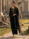 Black Embroidered Cotton Blend Kurta With Pant & Dupatta