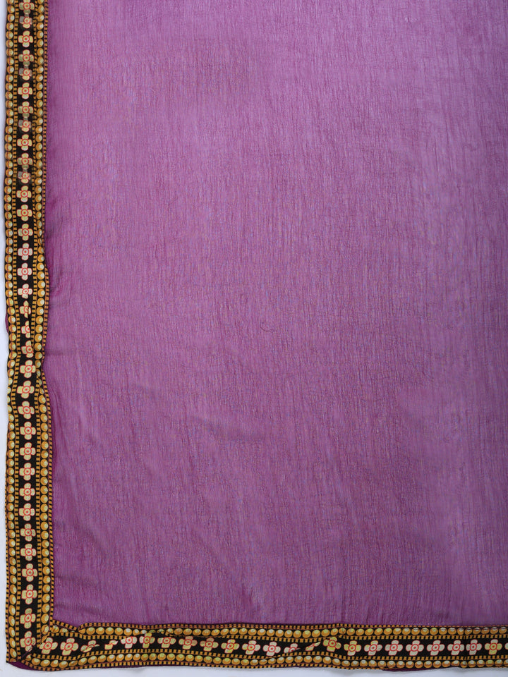 Purple Printed Crepe Round Neck Kurta &amp; Palazo With Crepe Dupatta