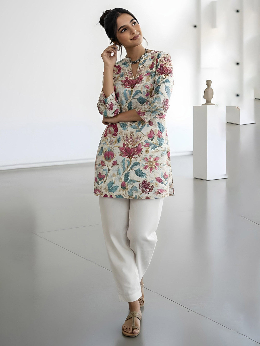 Multi-Colored Cotton Blend Printed Kurta