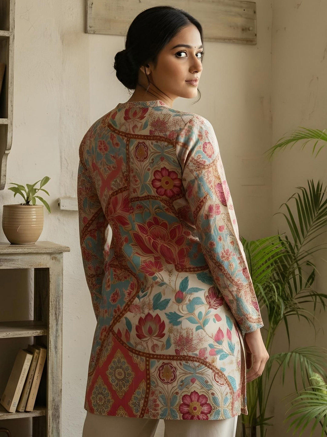 Pink Cotton Blend Printed Kurta