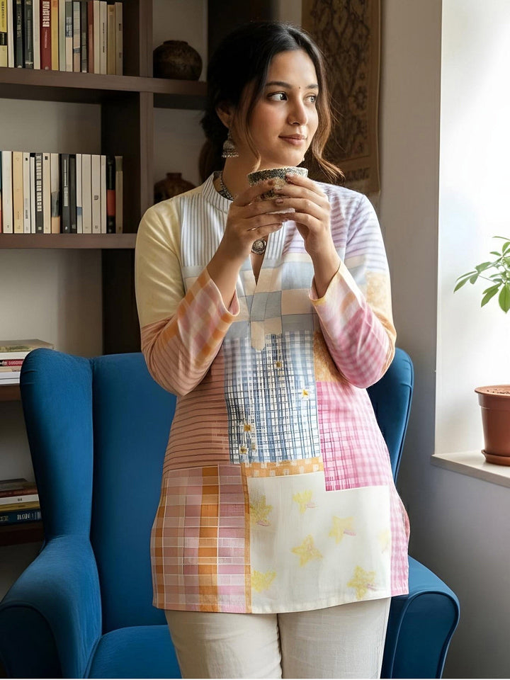 Multi-Colored Cotton Blend Printed Kurta