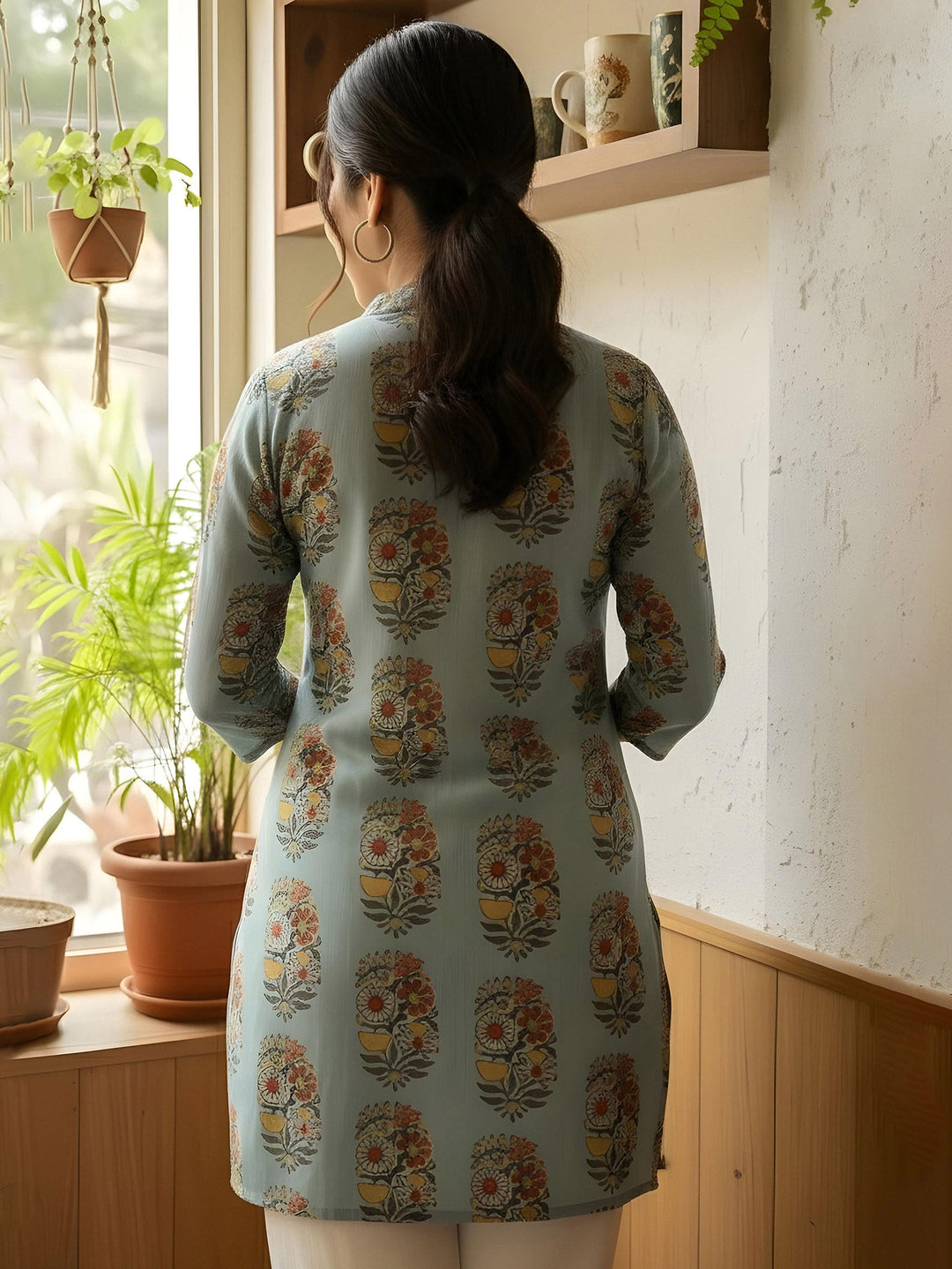 Blue Cotton Blend Printed Kurta