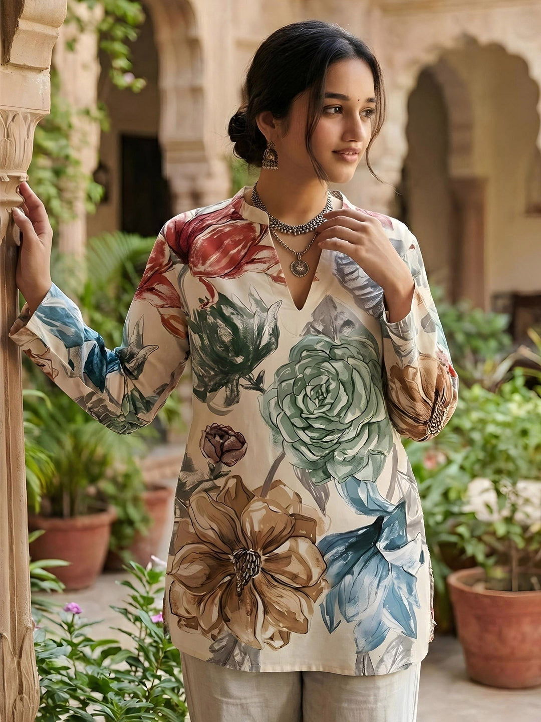 Multi-Colored Cotton Blend Printed Kurta