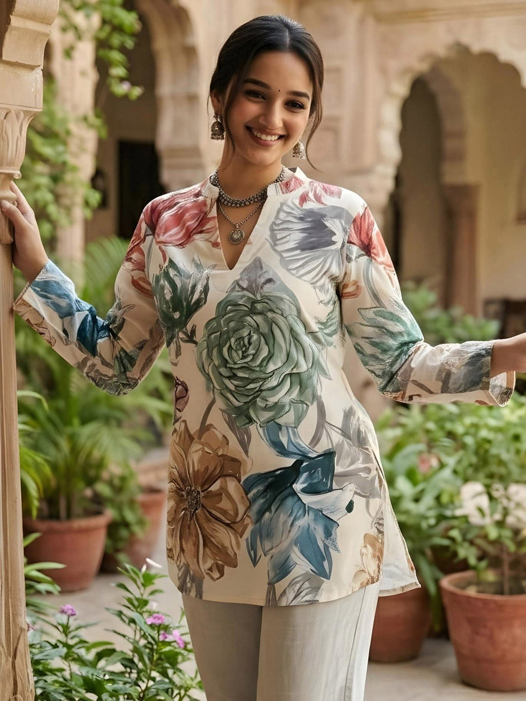Multi-Colored Cotton Blend Printed Kurta