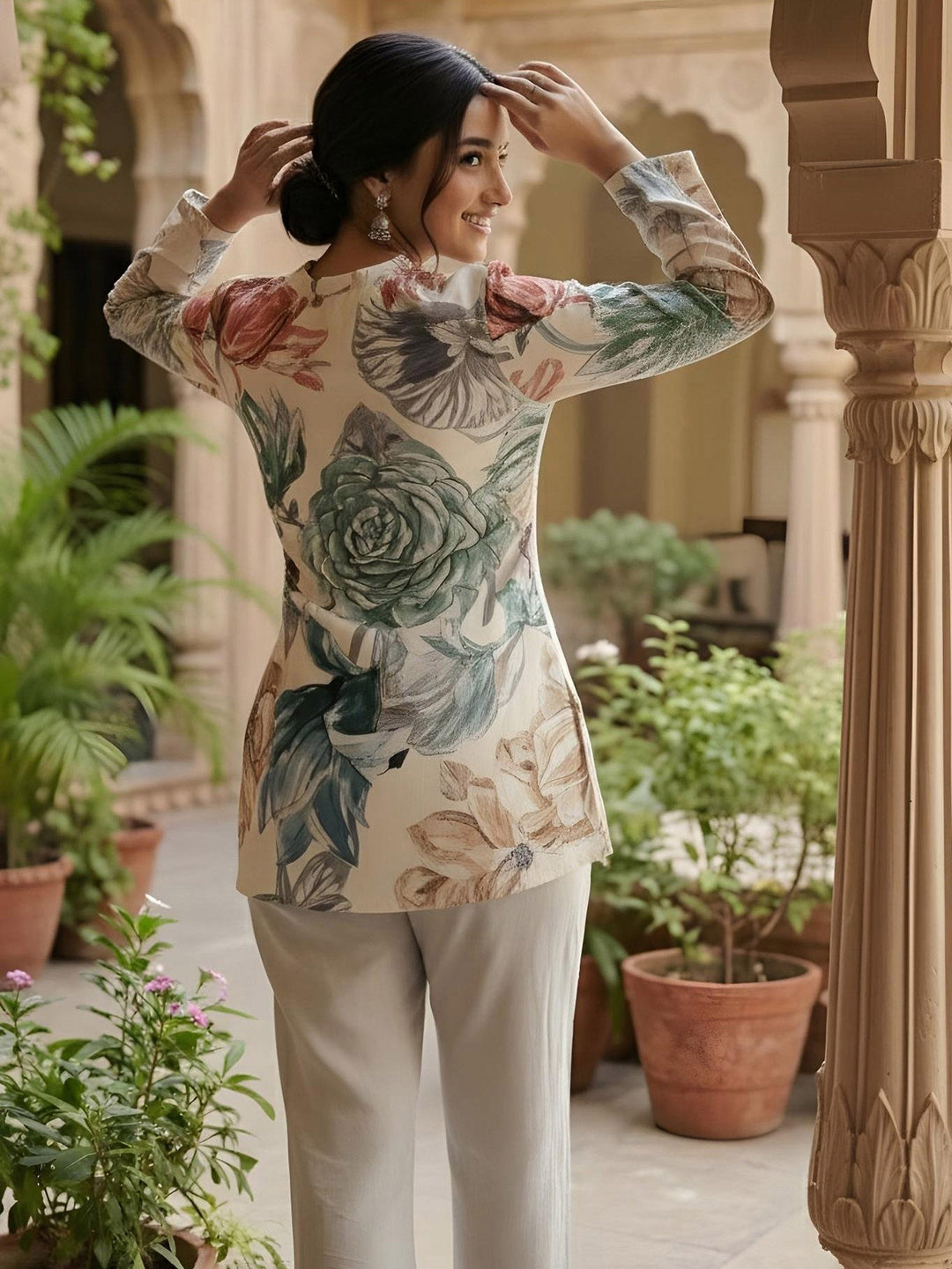 Multi-Colored Cotton Blend Printed Kurta