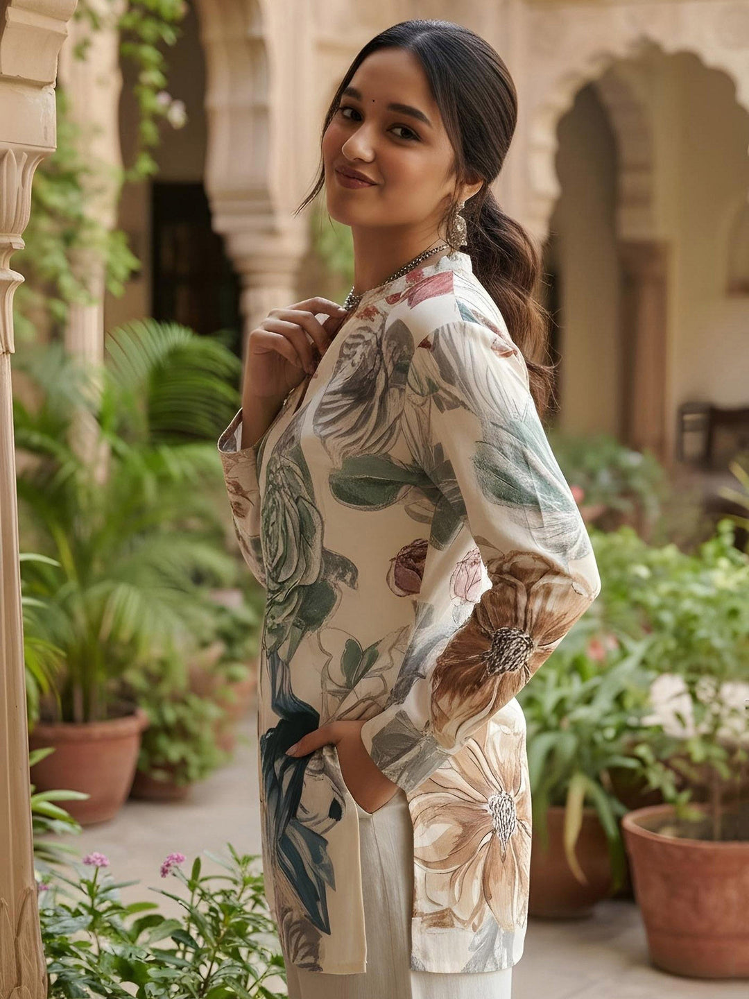 Multi-Colored Cotton Blend Printed Kurta