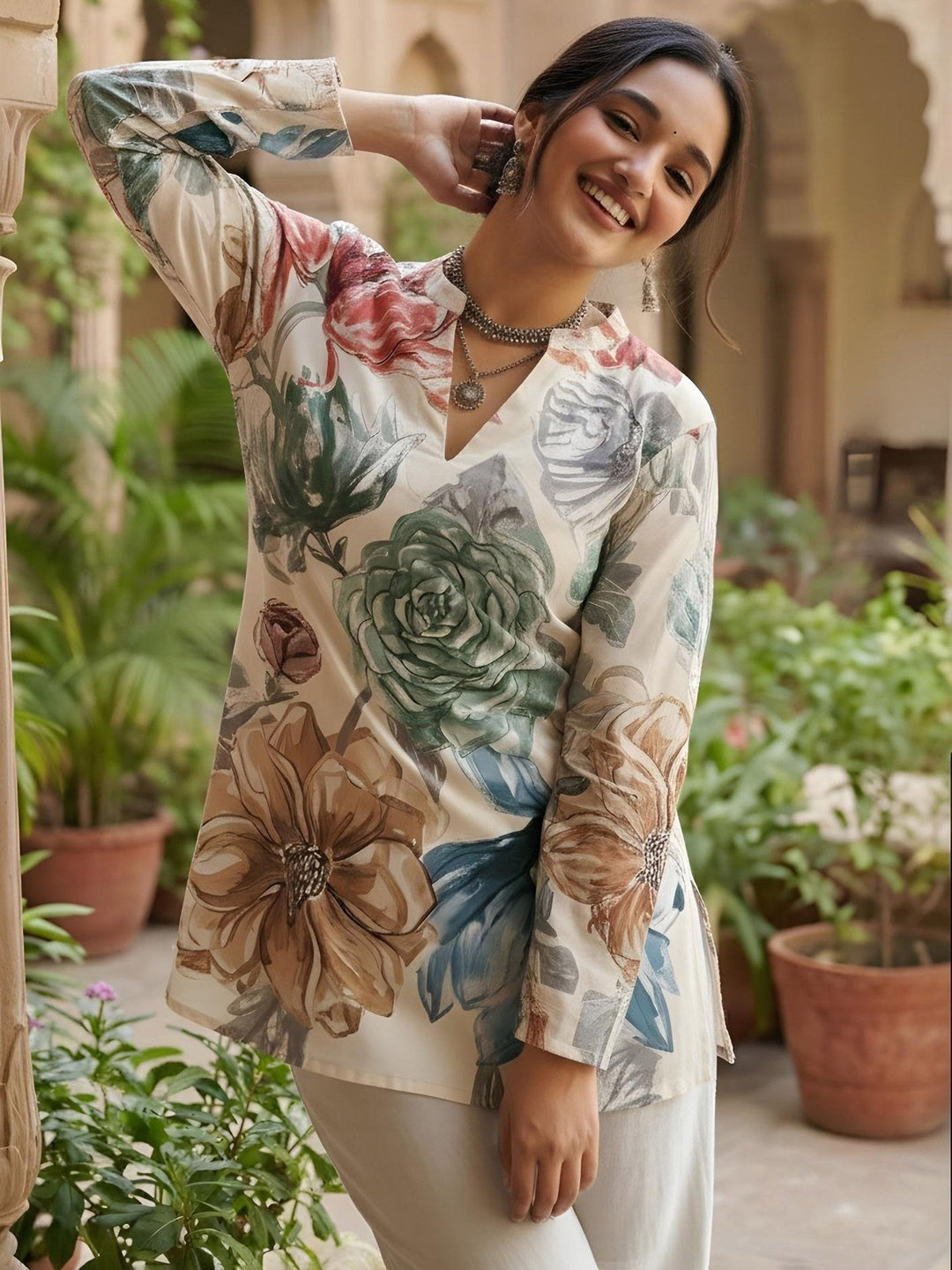 Multi-Colored Cotton Blend Printed Kurta