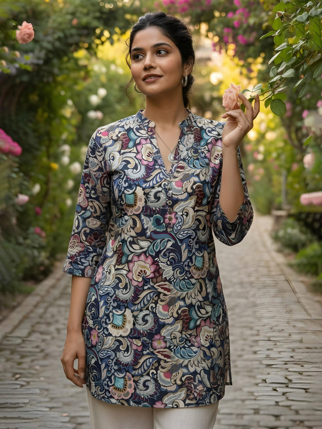 Multi-Colored Cotton Blend Printed Kurta