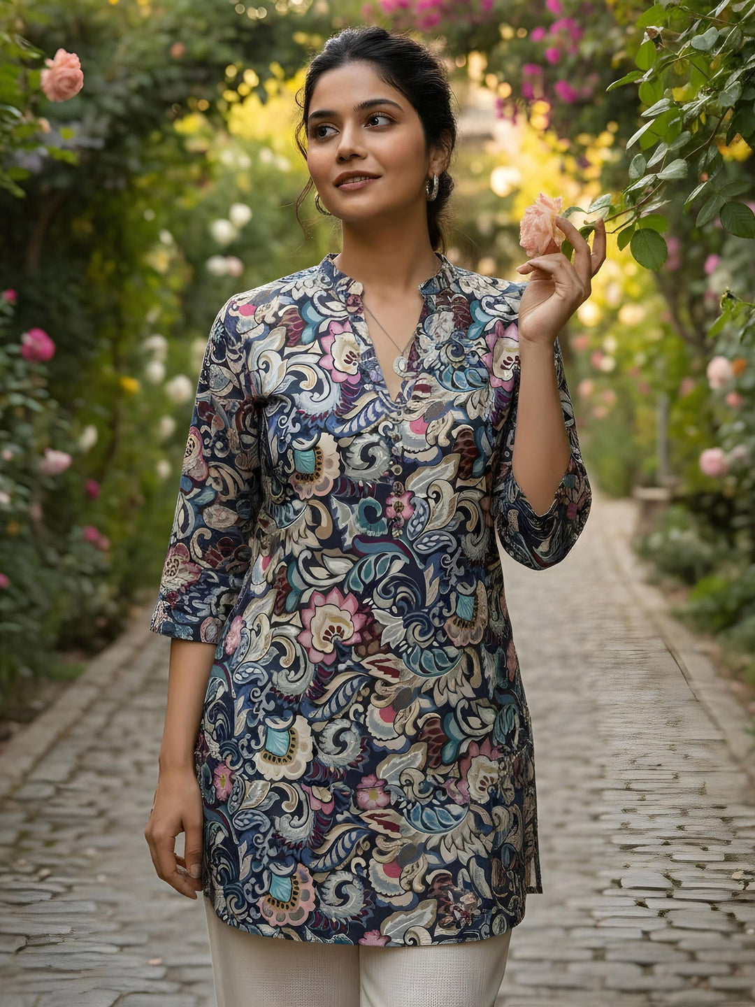Multi-Colored Cotton Blend Printed Kurta