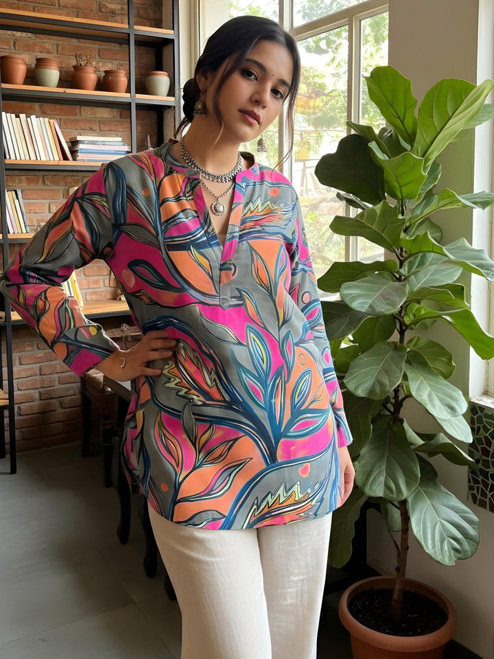 Multi-Colored Cotton Blend Printed Kurta