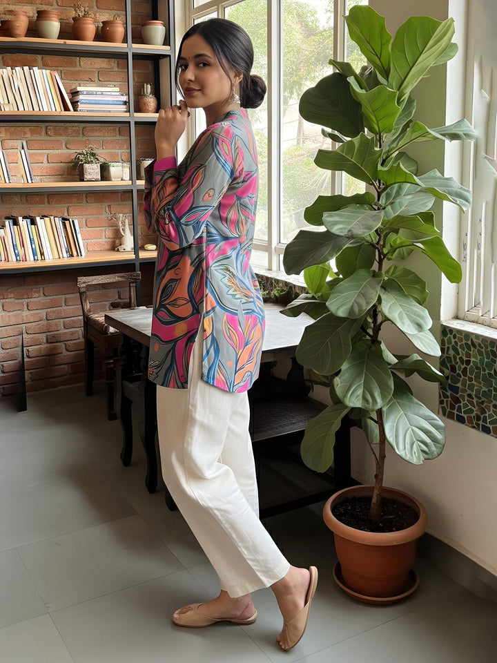 Multi-Colored Cotton Blend Printed Kurta