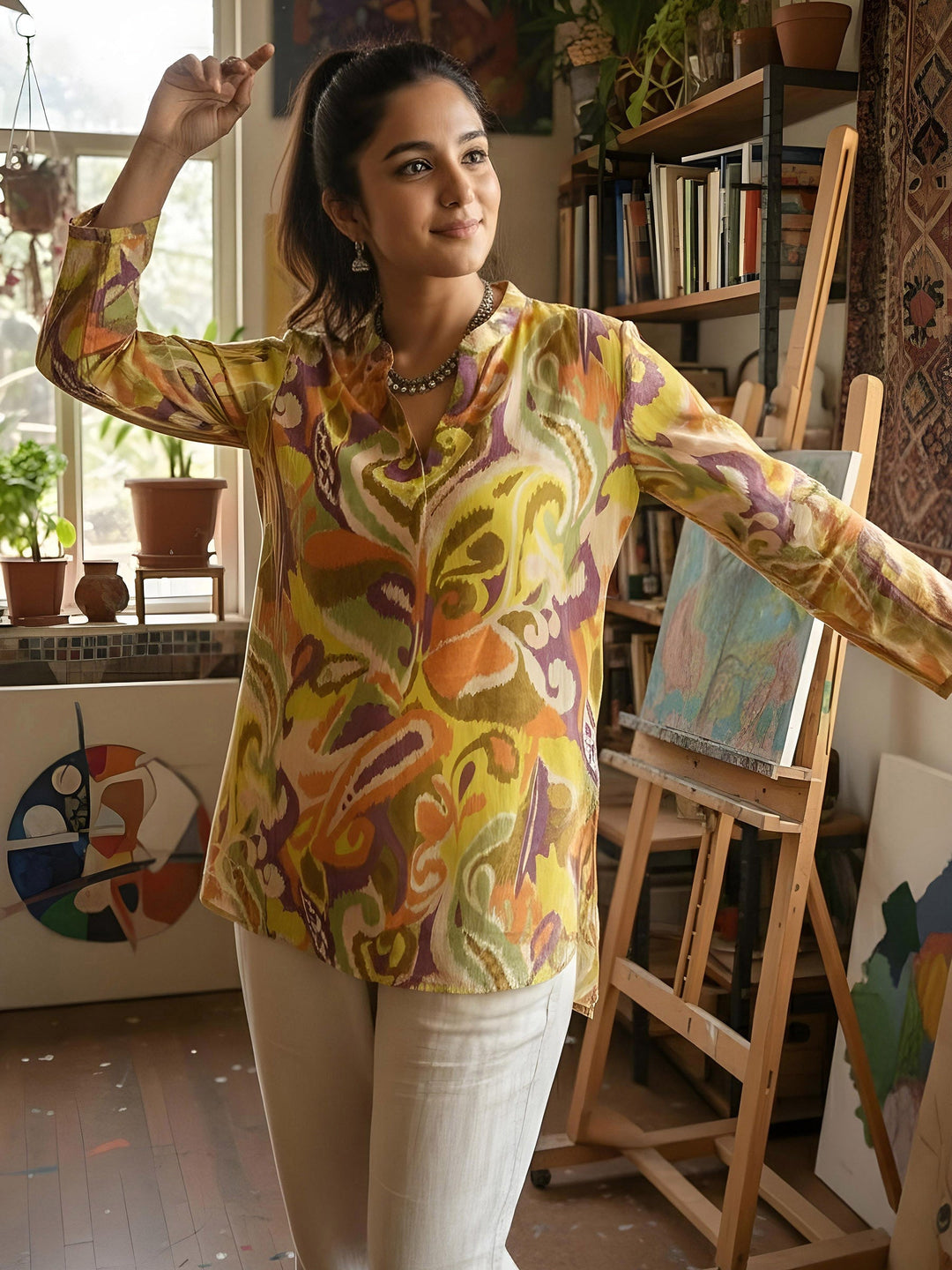 Yellow Cotton Blend Printed Kurta