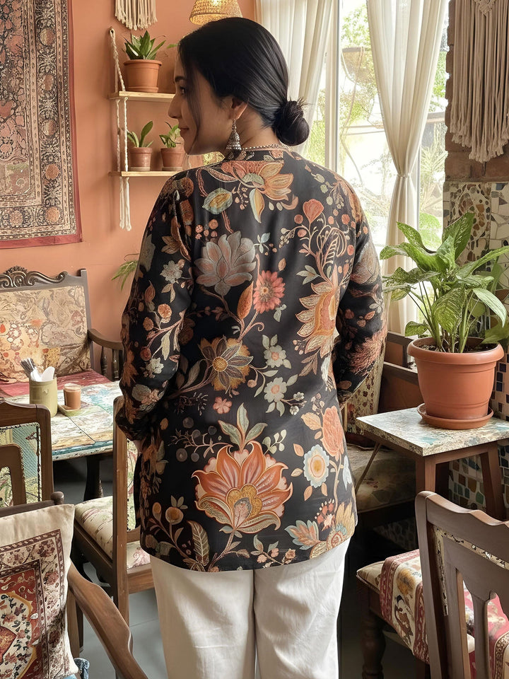Black Cotton Blend Printed Kurta