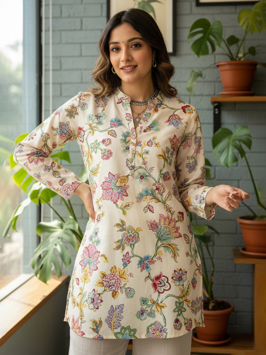 Multi-Colored Cotton Blend Printed Kurta