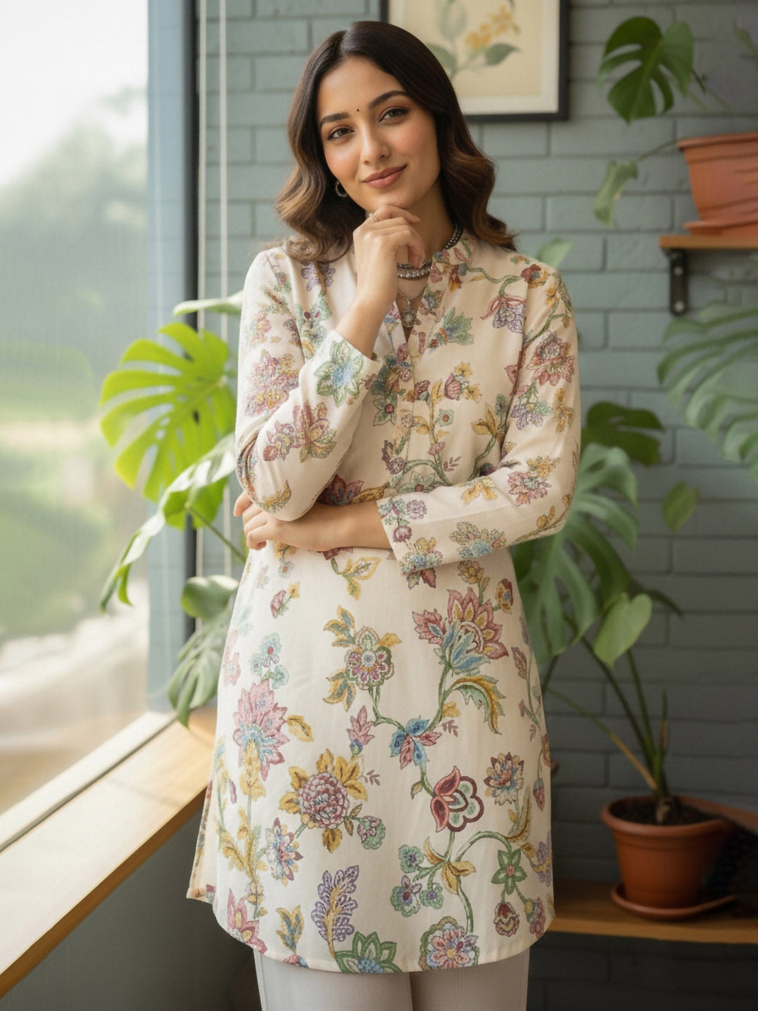 Multi-Colored Cotton Blend Printed Kurta