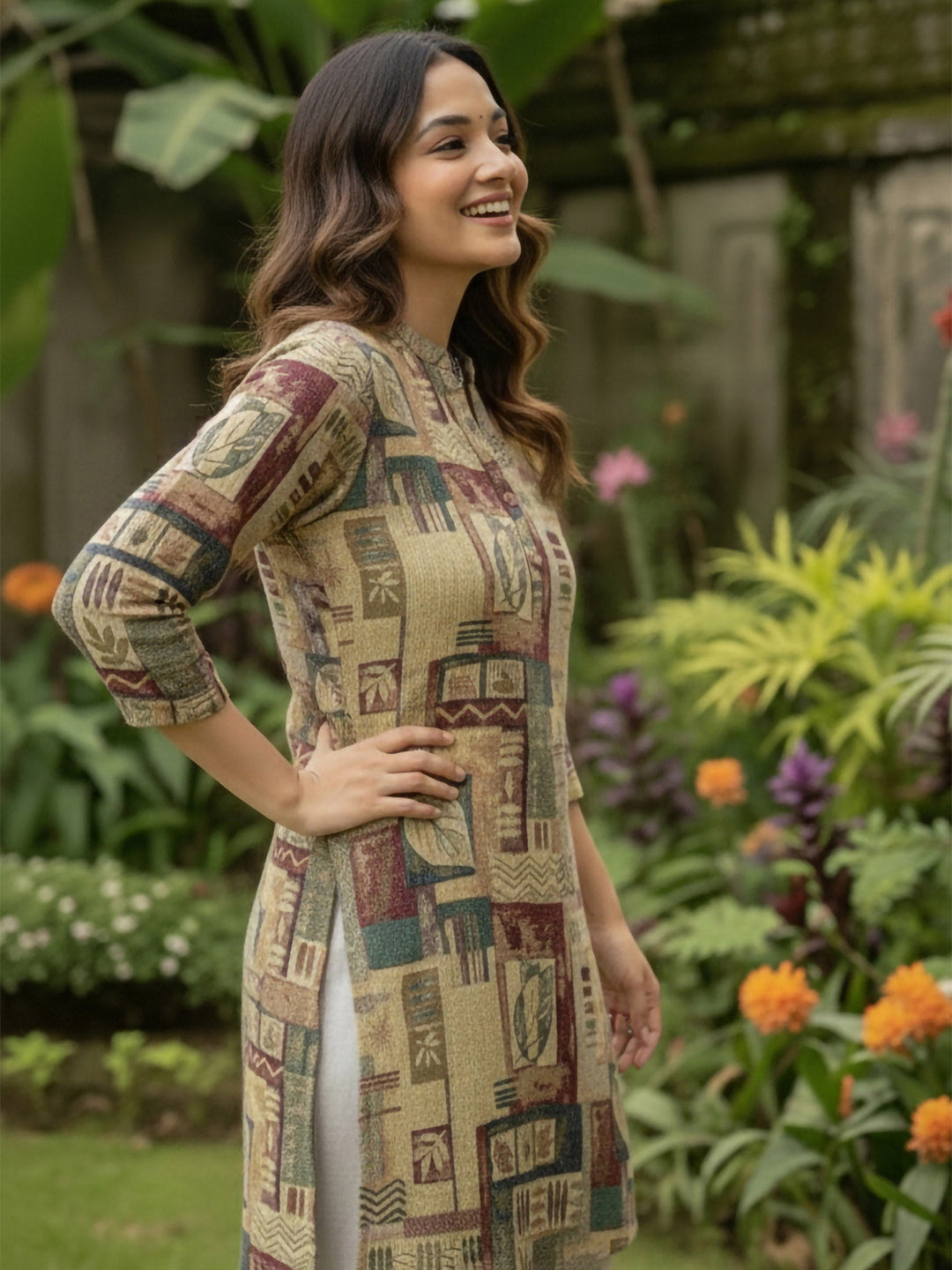 Multi-Colored Cotton Blend Printed Kurta