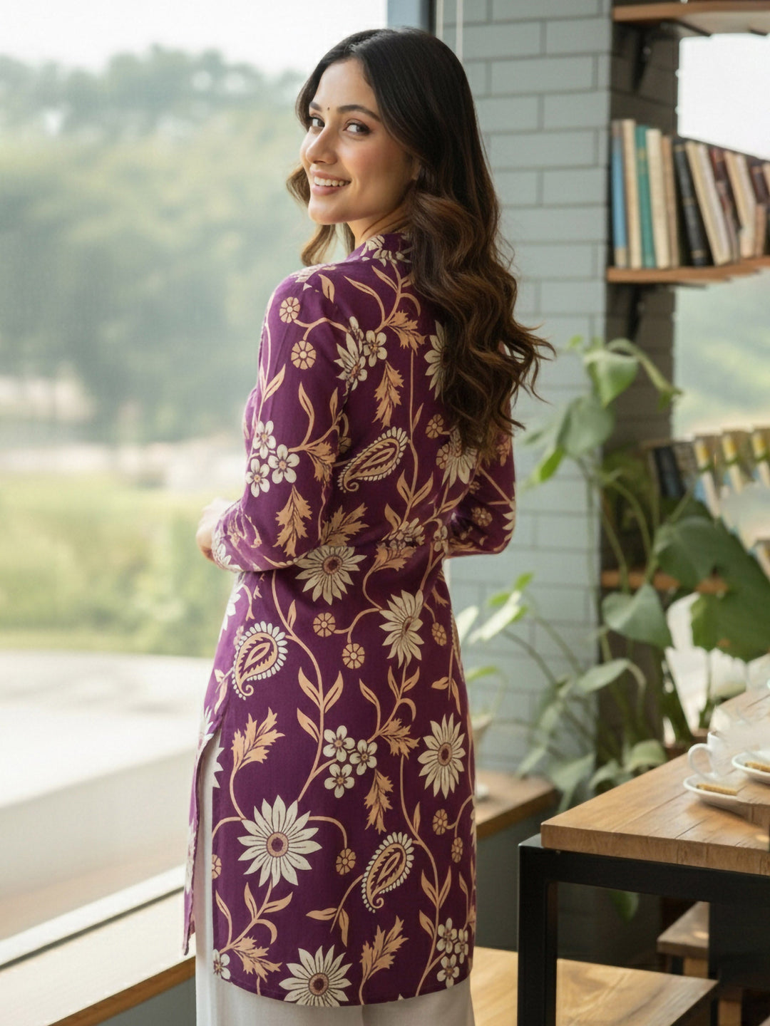 Purple Cotton Blend Printed Kurta
