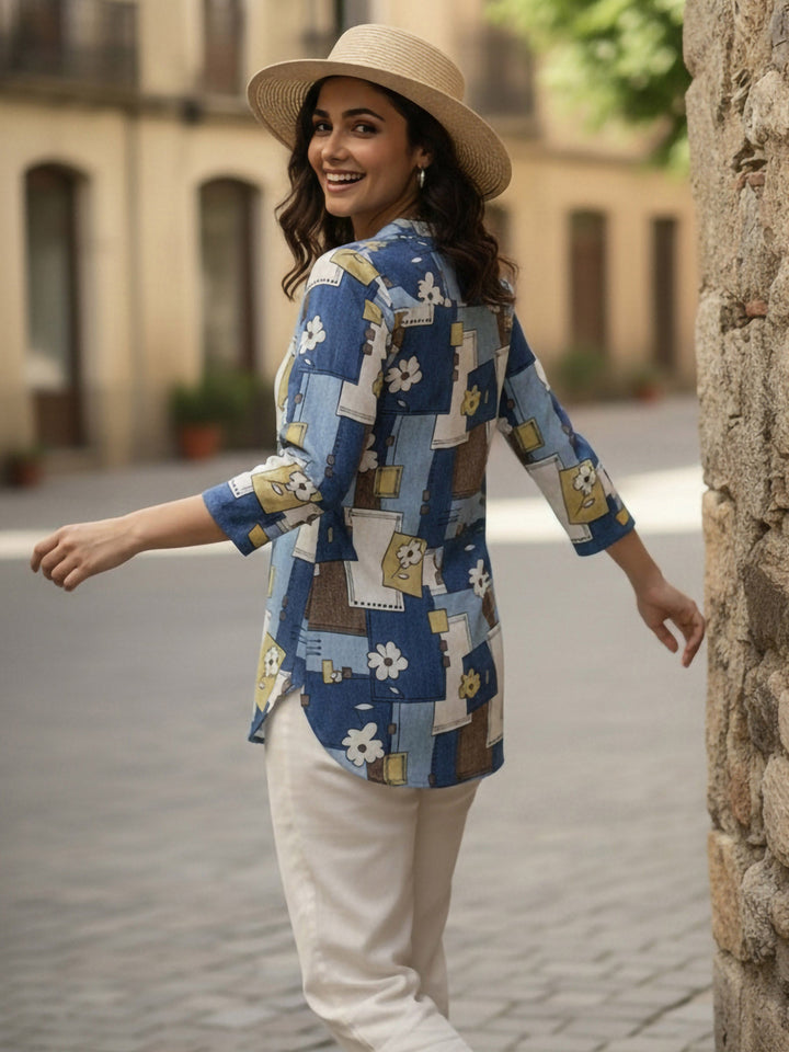 Blue Cotton Blend Printed Kurta
