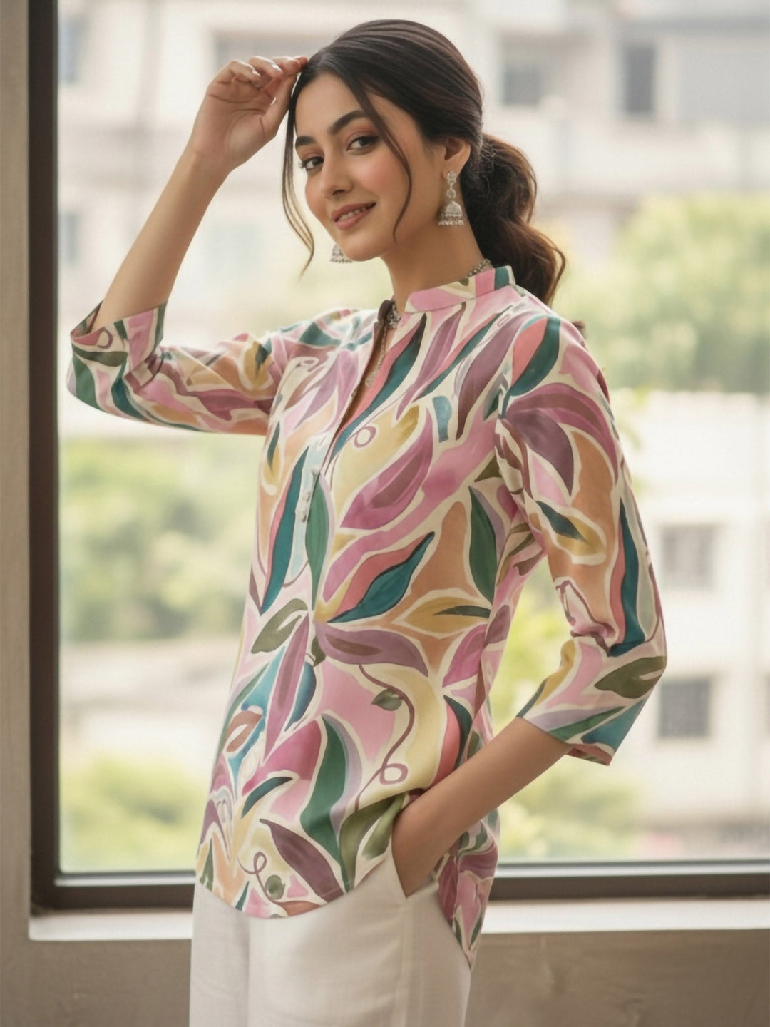 Multi-Colored Cotton Blend Printed Kurta