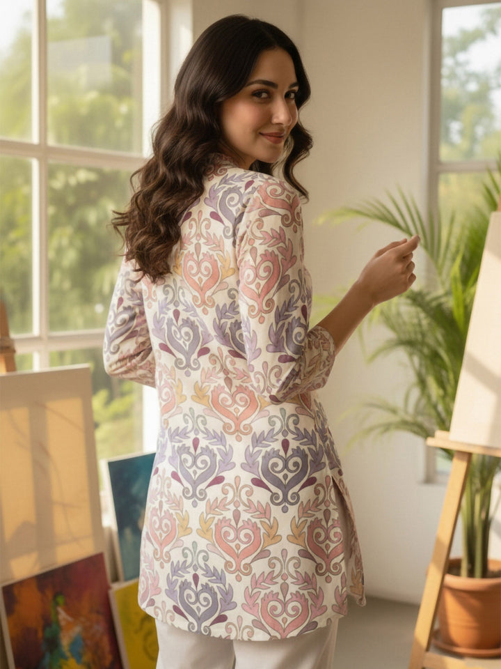 Pink Cotton Blend Printed Kurta
