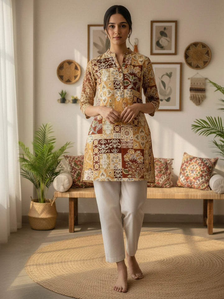 Multi-Colored Cotton Blend Printed Kurta