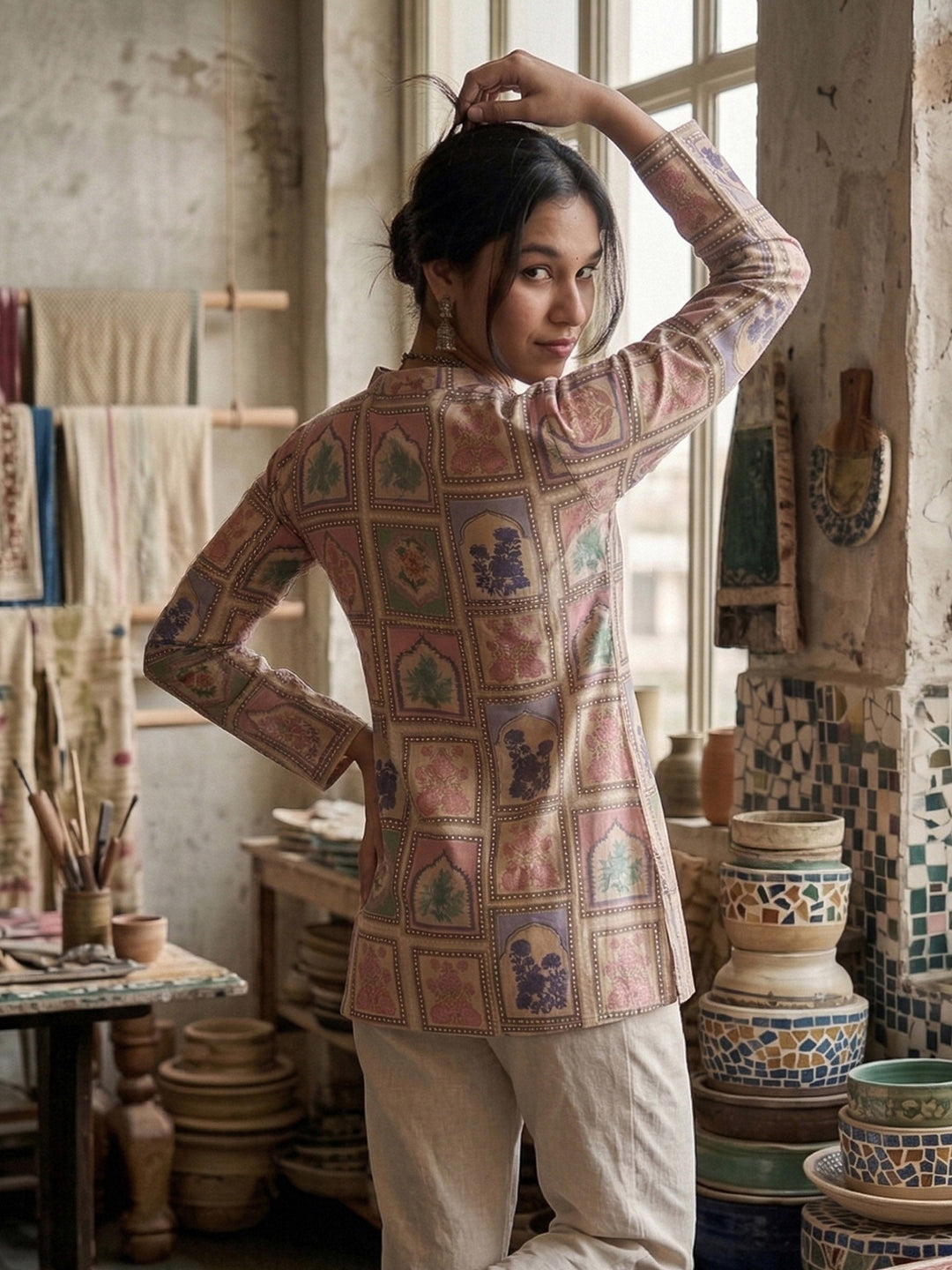 Blue Cotton Blend Printed Kurta