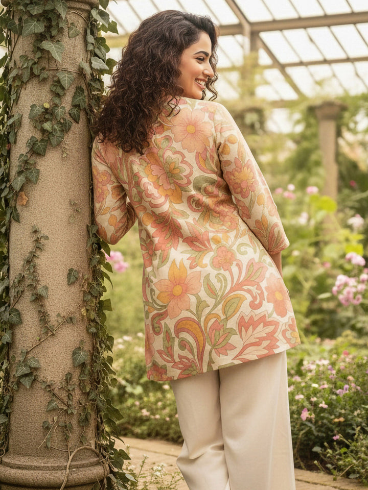 Orange Cotton Blend Printed Kurta