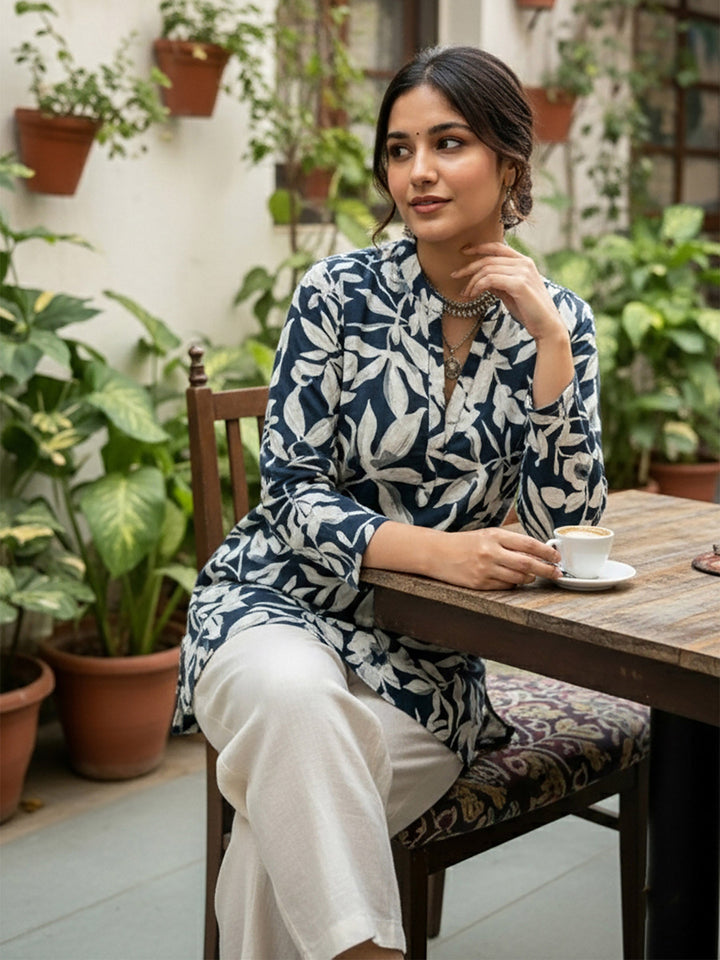 Black Cotton Blend Printed Kurta