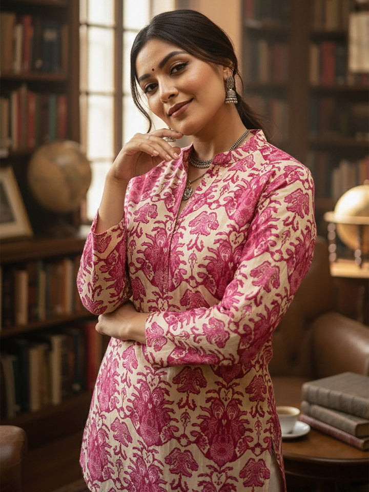 Pink Cotton Blend Printed Kurta