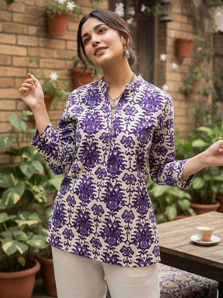 Purple Cotton Blend Printed Kurta