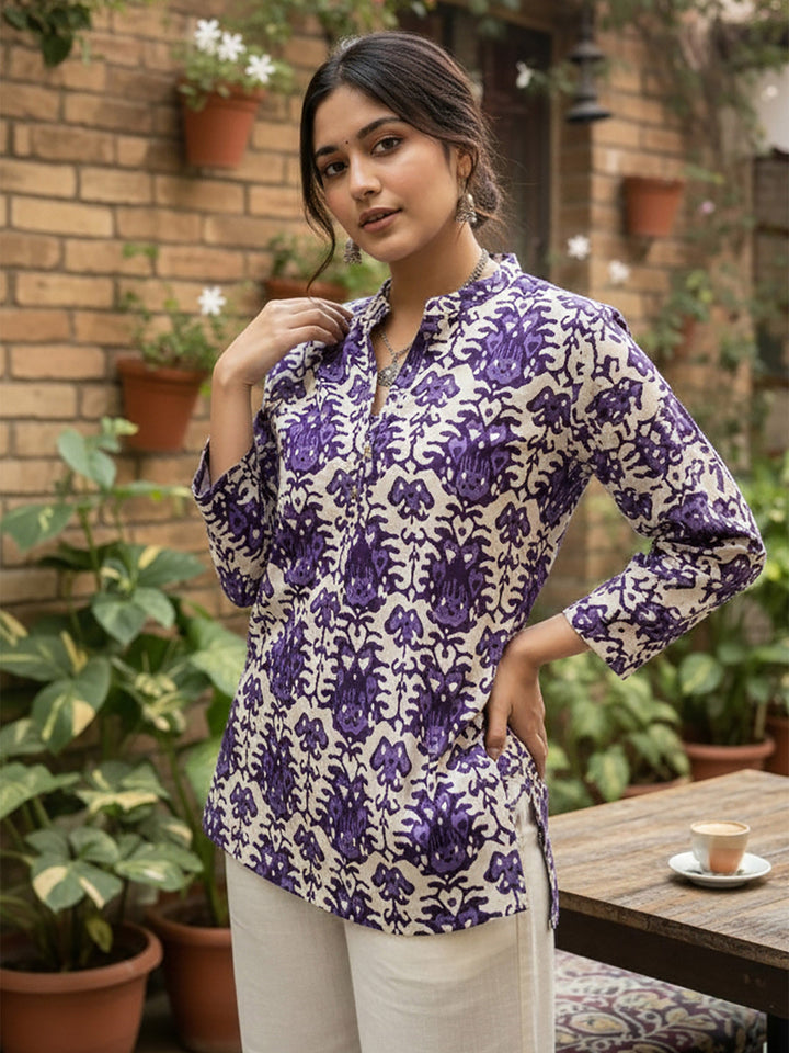 Purple Cotton Blend Printed Kurta