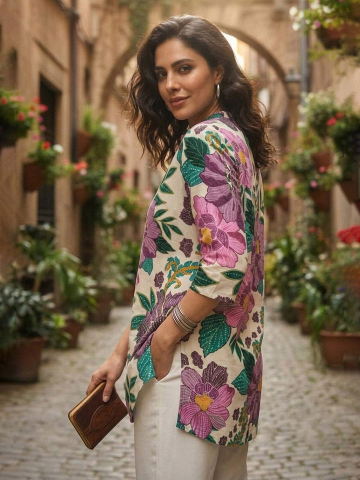 Multi-Colored Cotton Blend Printed Kurta