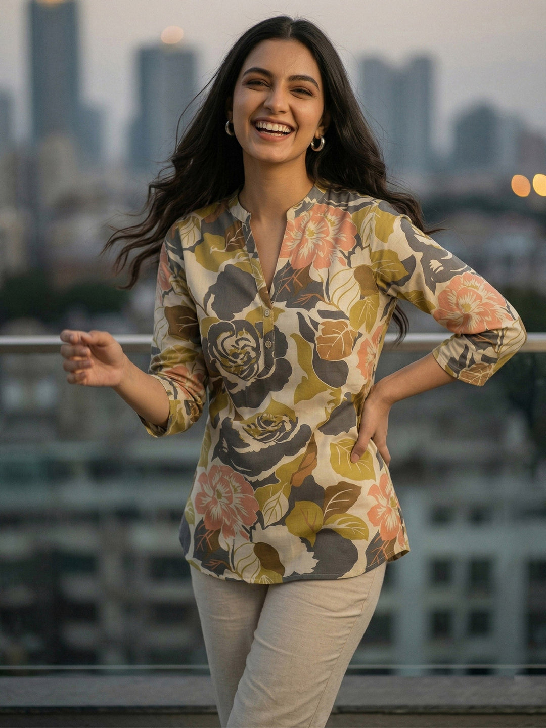 Multi-Colored Cotton Blend Printed Kurta