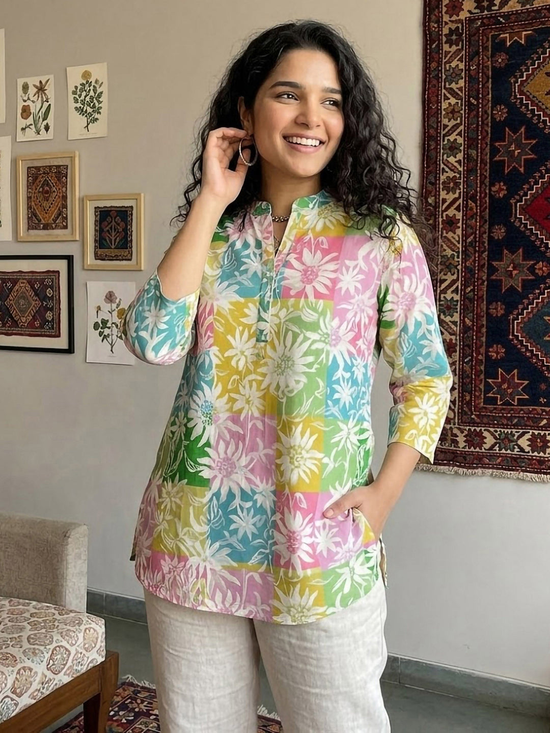 Multi-Colored Cotton Blend Printed Kurta