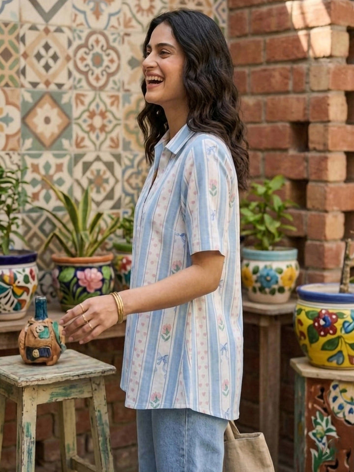 Blue Cotton Blend Printed Kurta