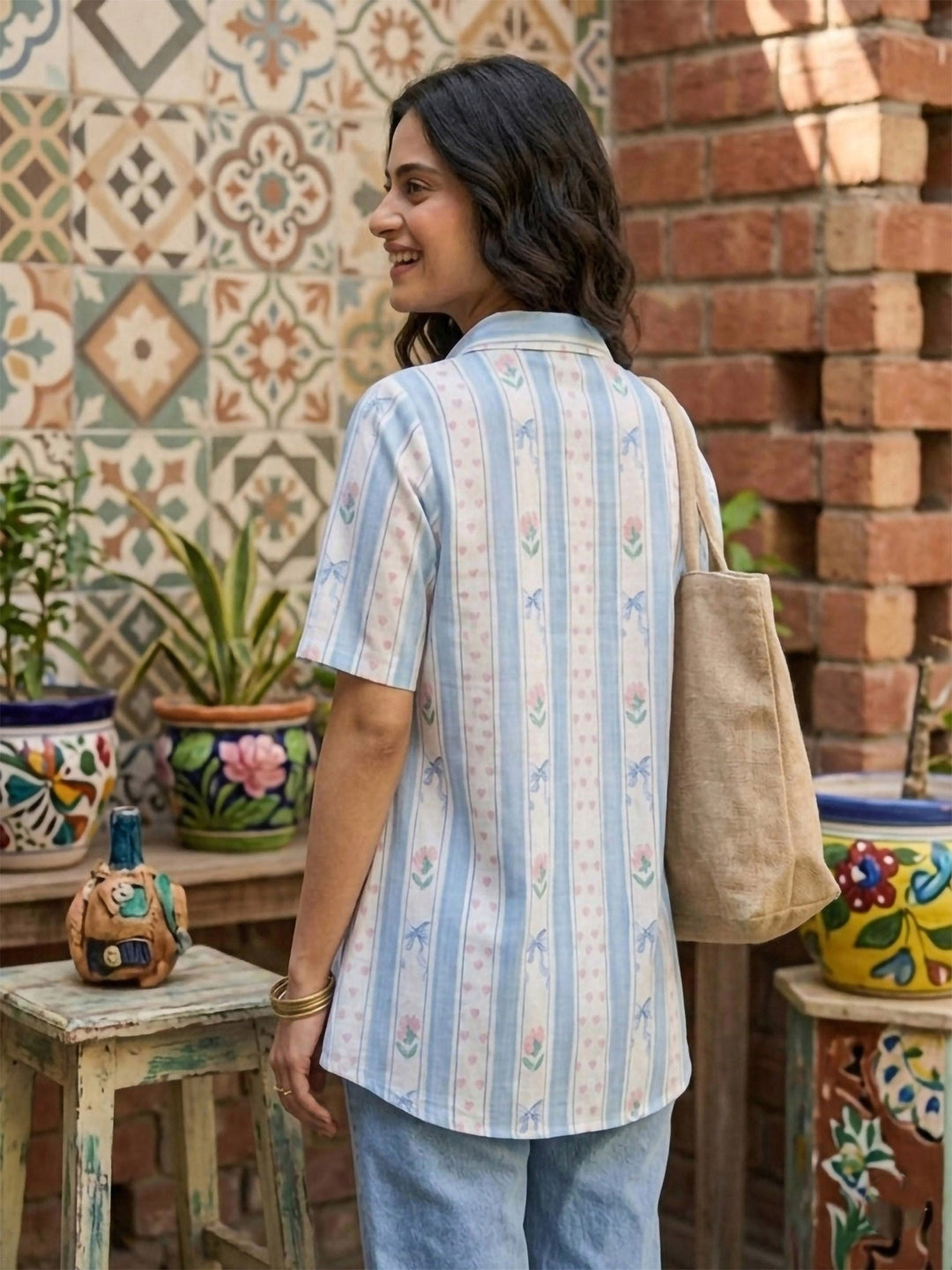 Blue Cotton Blend Printed Kurta