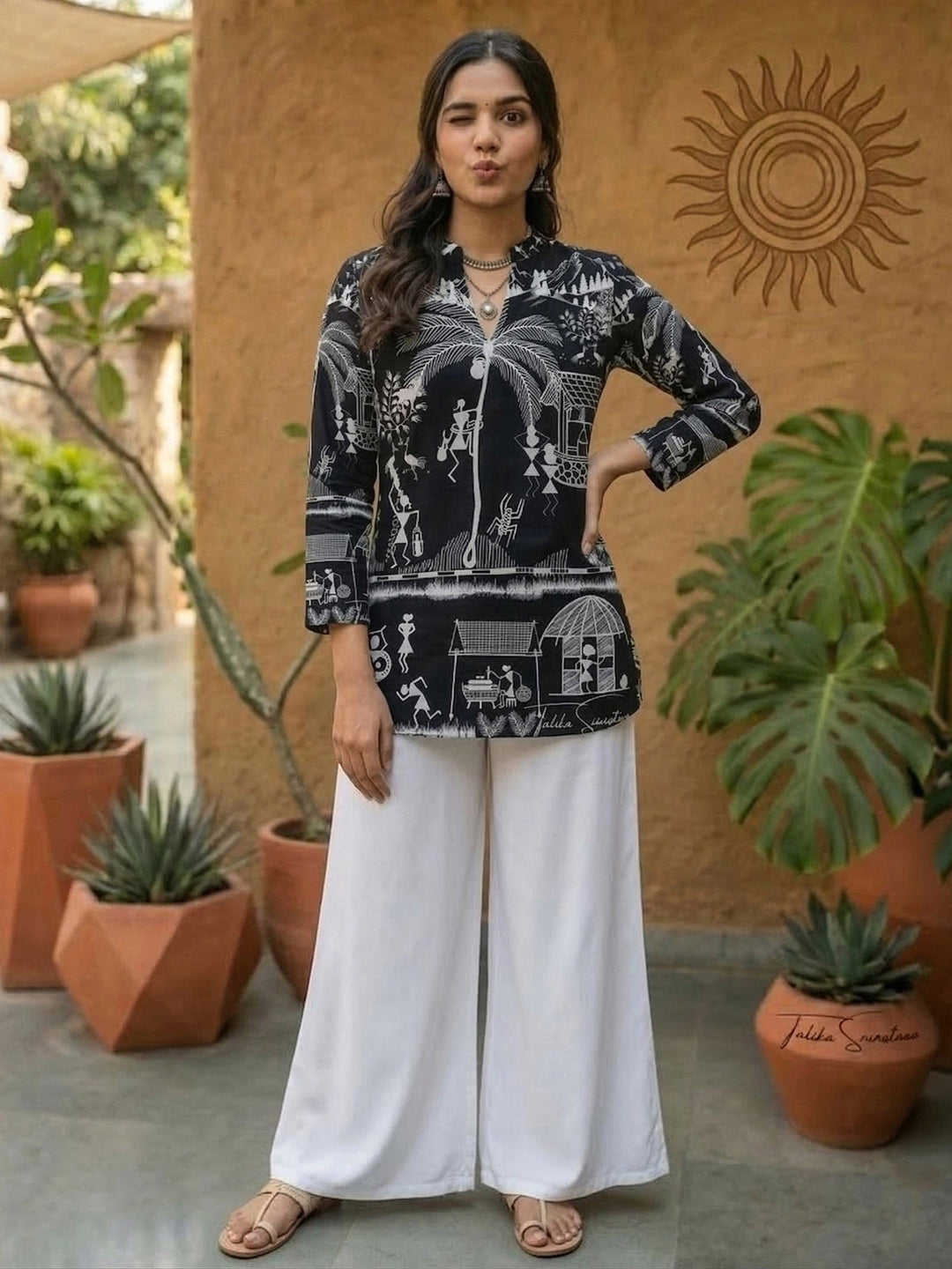 Black Cotton Blend Printed Kurta