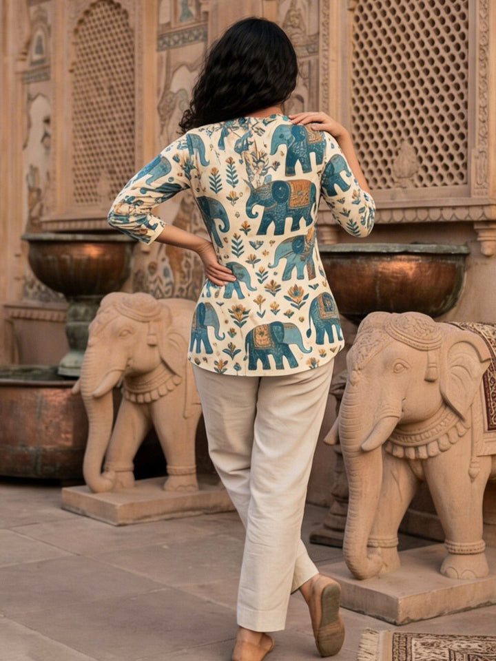 Blue Cotton Blend Printed Kurta