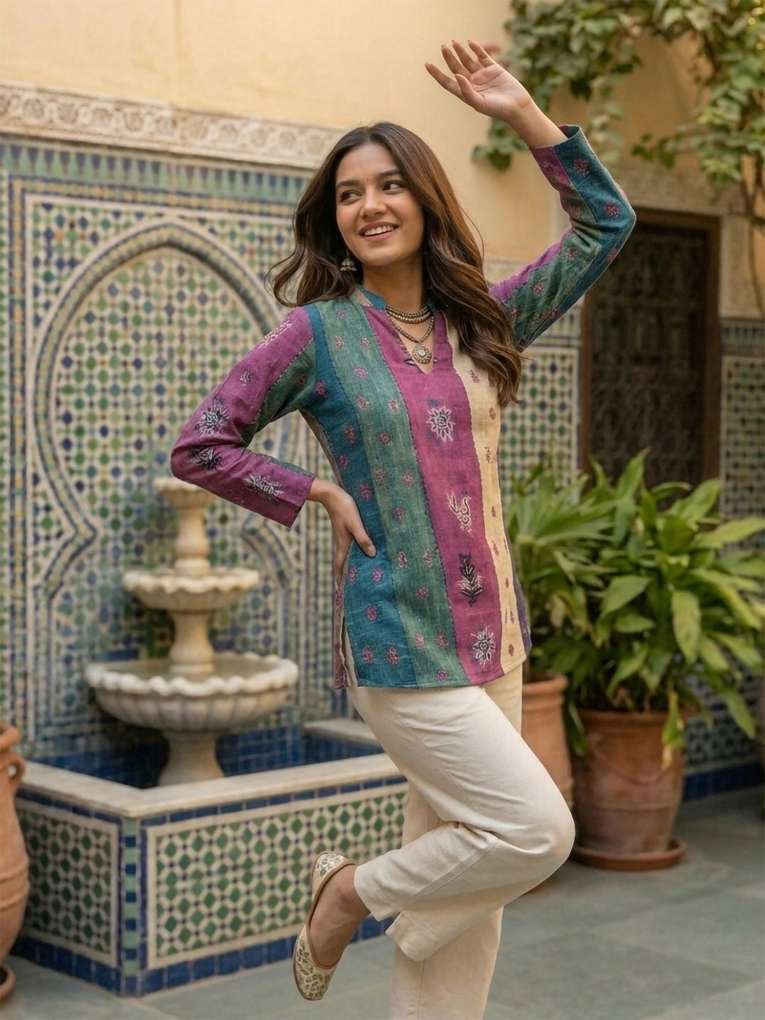Multi-Colored Cotton Blend Printed Kurta