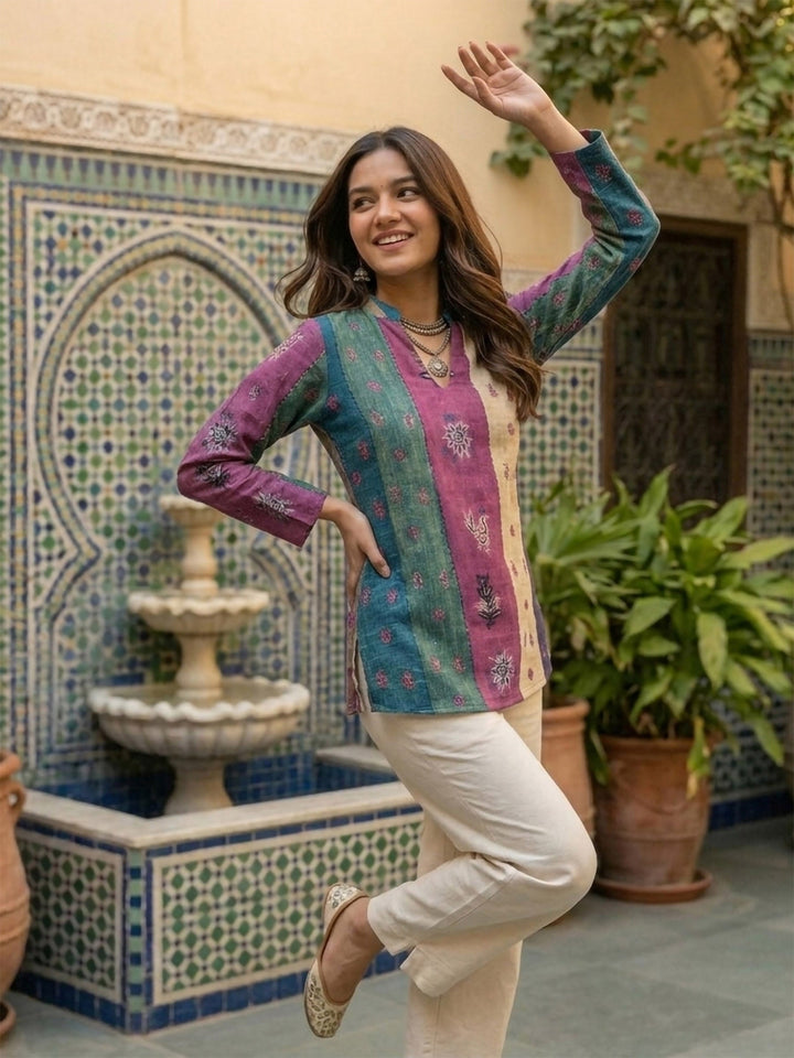 Multi-Colored Cotton Blend Printed Kurta