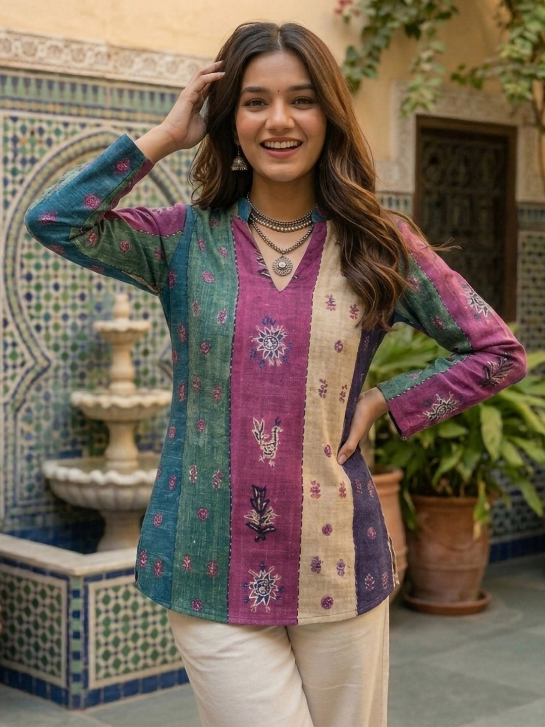 Multi-Colored Cotton Blend Printed Kurta