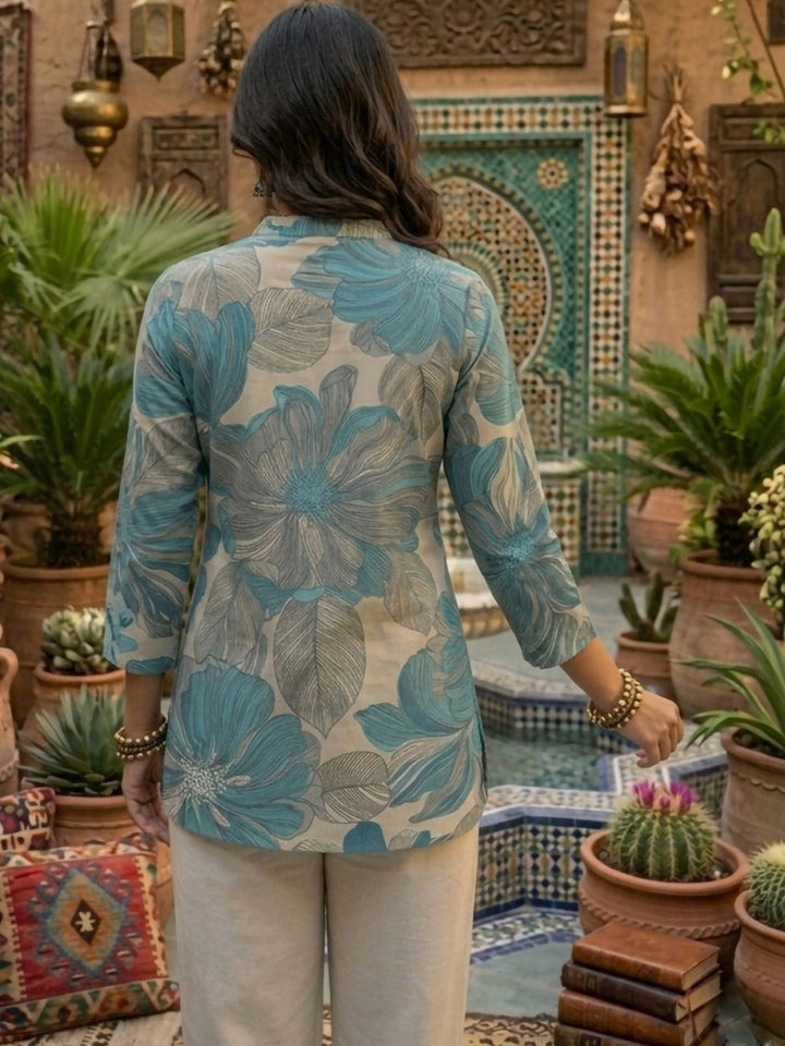 Blue Cotton Blend Printed Kurta