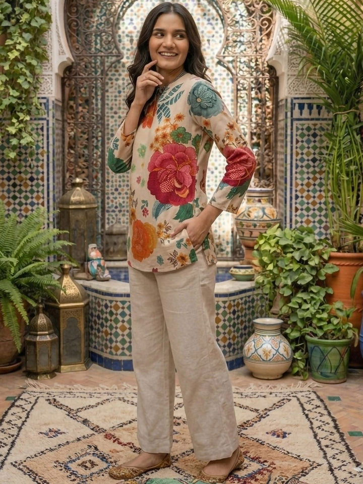 Multi-Colored Cotton Blend Printed Kurta