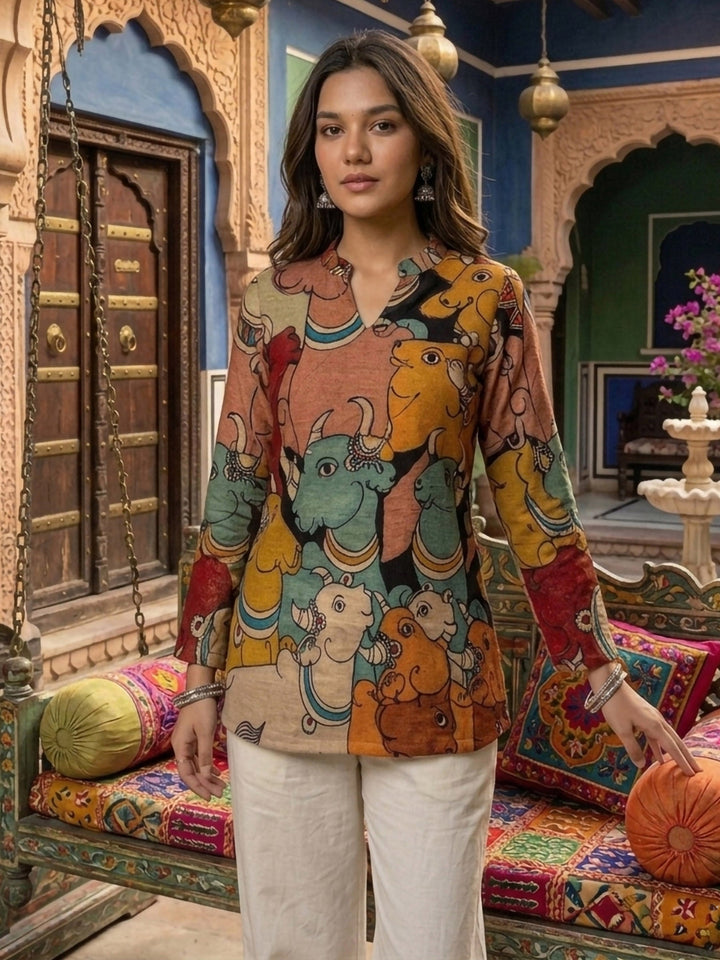 Multi-Colored Cotton Blend Printed Kurta