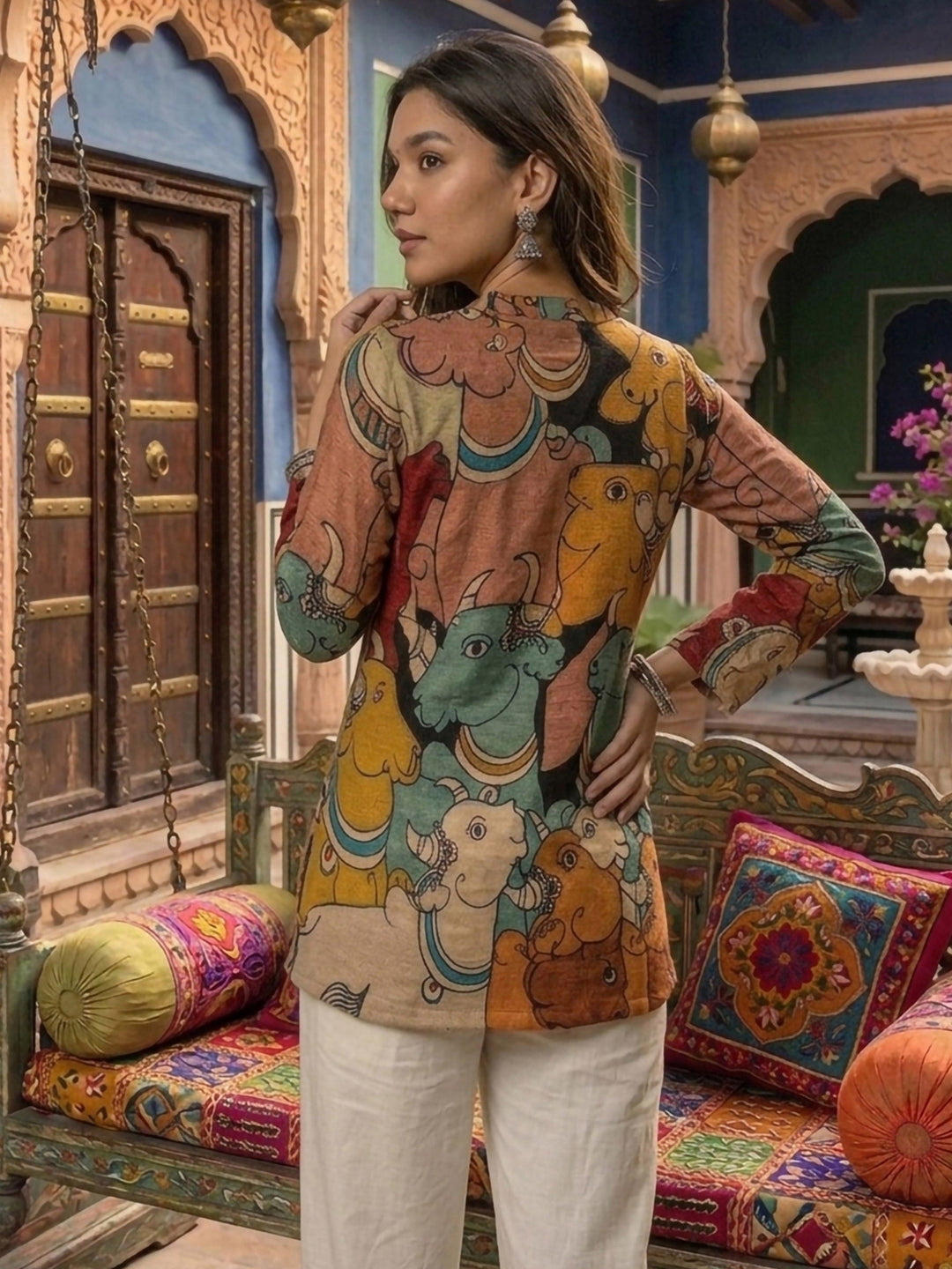 Multi-Colored Cotton Blend Printed Kurta