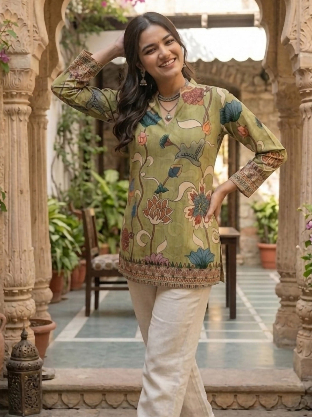 Multi-Colored Cotton Blend Printed Kurta